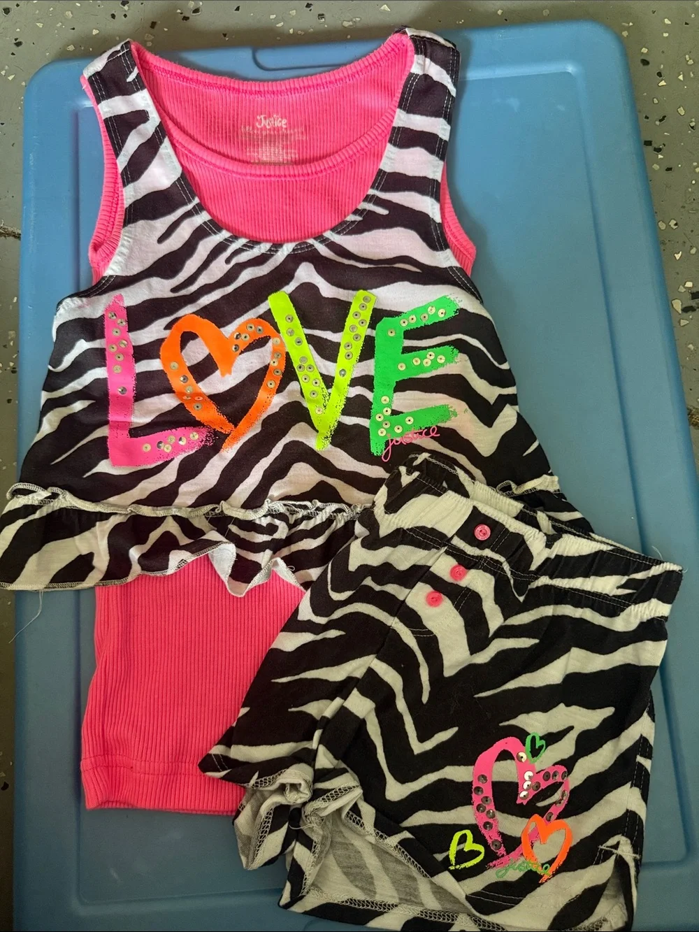Justice  Zebra 'LOVE' Tank & Shorts Pajama Set with Pink Accents